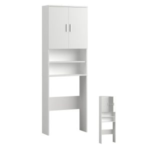 FMD Armário para máquina de lavar roupa c/ arrumação branco - 666453