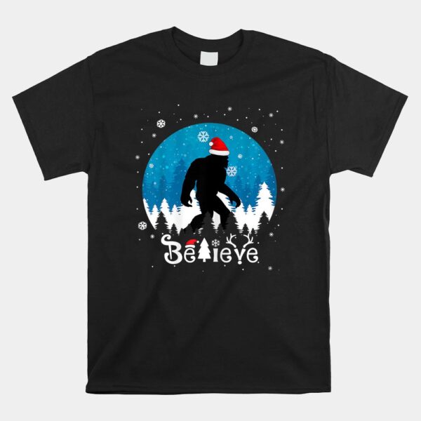 Bigfoot Believe Sasquatch In Moon Light Funny Christmas Shirt