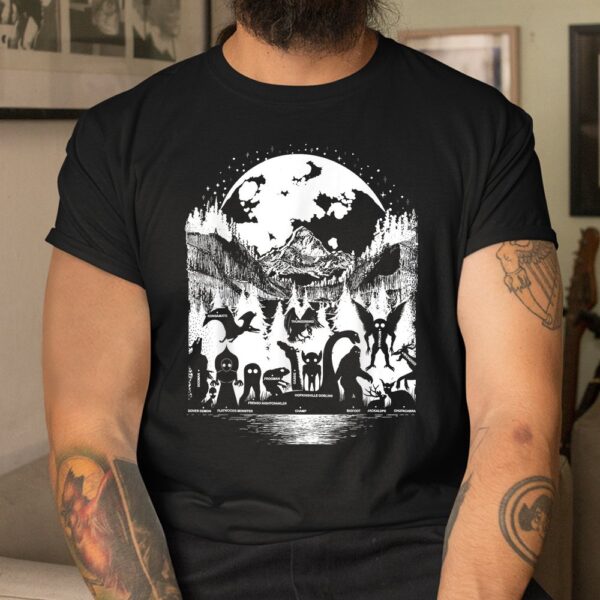Cryptid Monsters Bigfoot Mothman Dogman Moon Cryptozoology Shirt