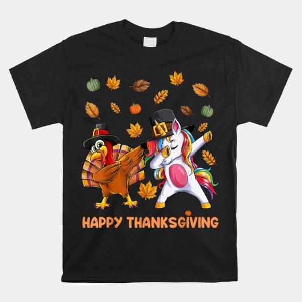 Dabbing Turkey Unicorn Thanksgiving For Girls Pilgrim Hat Shirt
