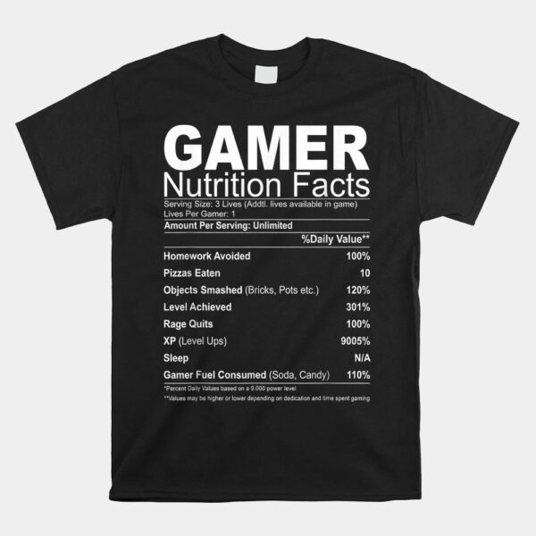 Gamer Nutrition Facts Gaming Shirt