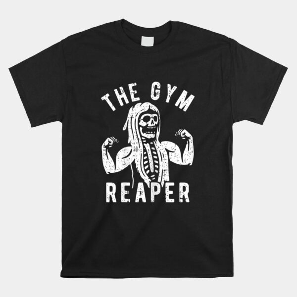 Gym Reaper Halloween Costume Funny Skeleton Fitness Workout Shirt