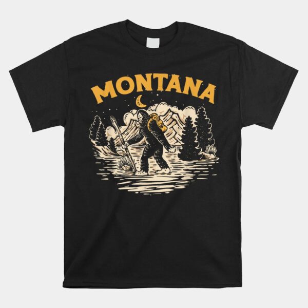 Montana Hiking Bigfoot Nighttime Stroll Mountains And Stars Shirt