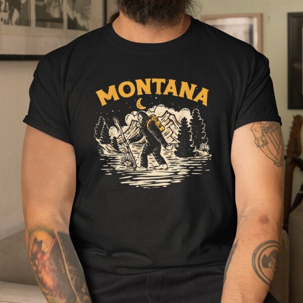 Montana Hiking Bigfoot Nighttime Stroll Mountains And Stars Shirt
