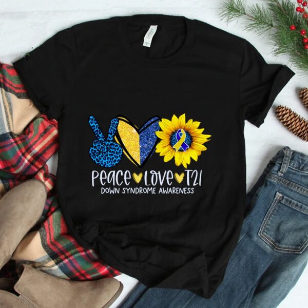 Peace Love T21 Blue Yellow Ribbon Down Syndrome Awareness Shirt