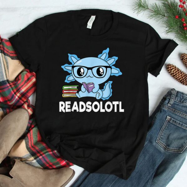 Readsolotl Blue Kawaii Axolotl Book Shirt