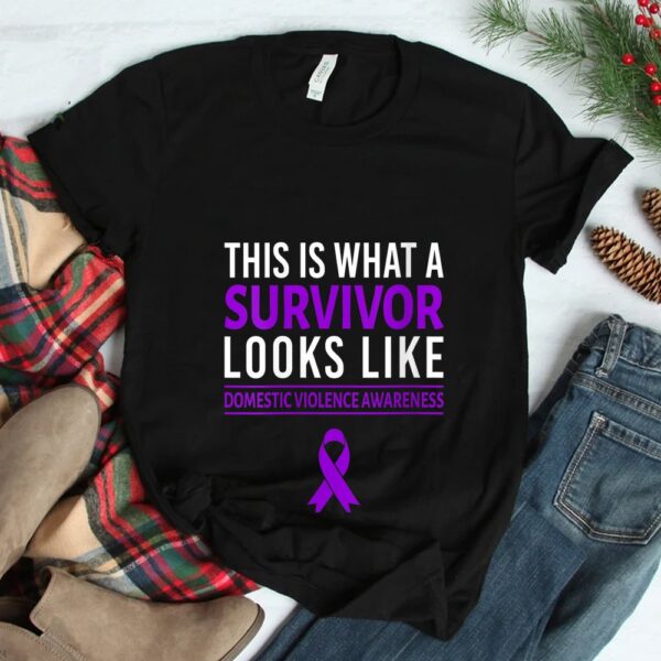 Survivor Domestic Violence Awareness Purple Ribbon Support Shirt