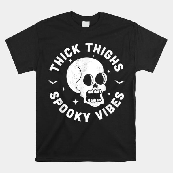 Thick Thighs Spooky Vibesskull Workout Gym Halloween Shirt