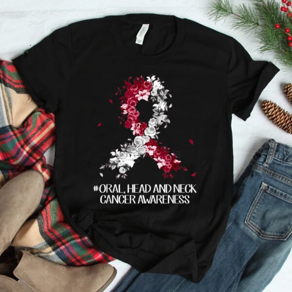 Wear Burgundy White Ribbon Oral Head And Neck Cancer Awareness Shirt