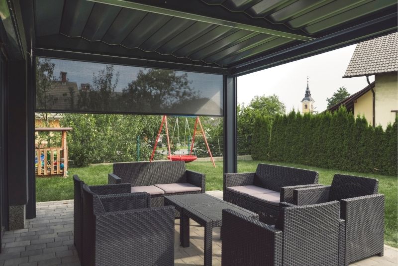 metal gazebo with retractable roof and sides