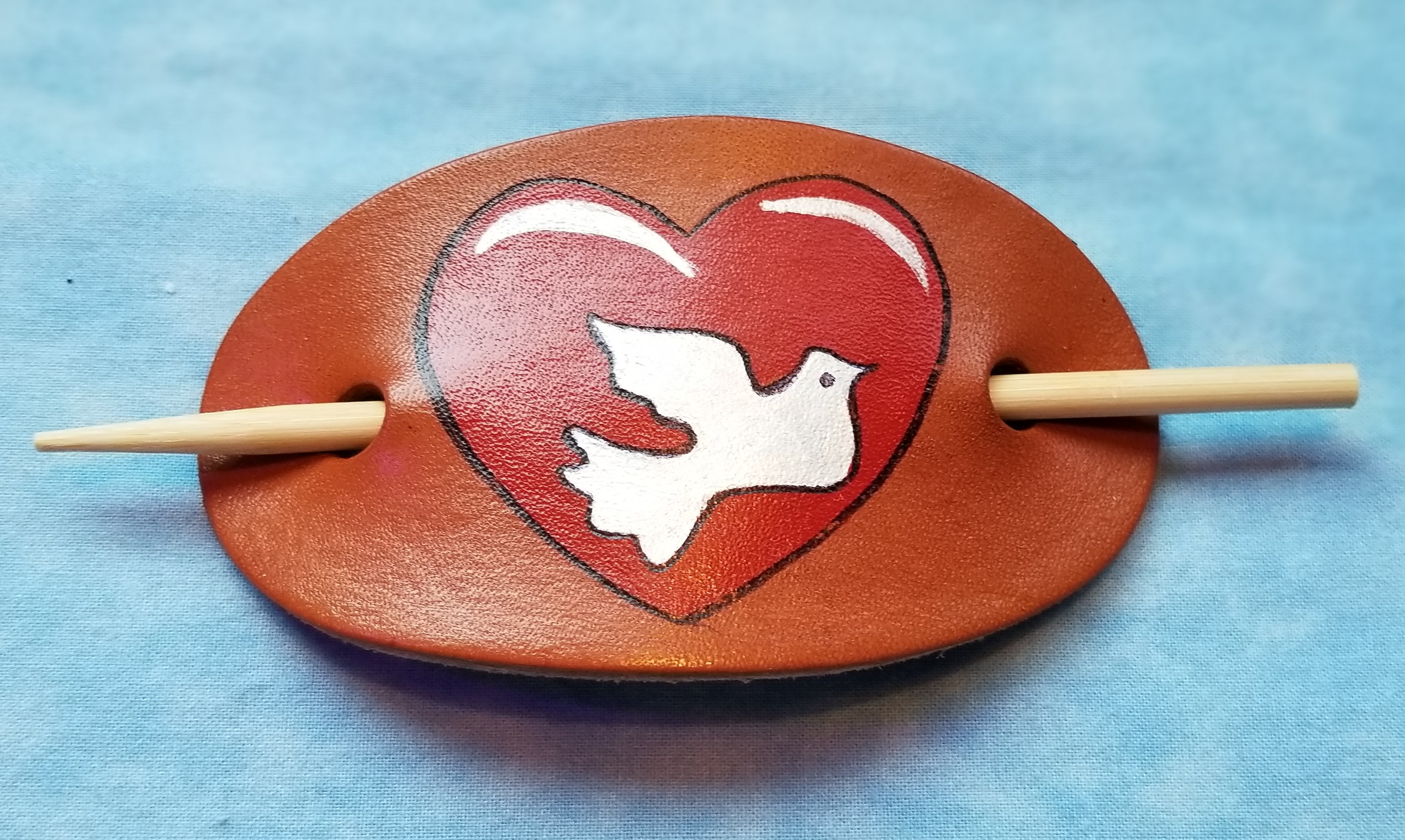 Heart Dove  Leather Hair Barrettes