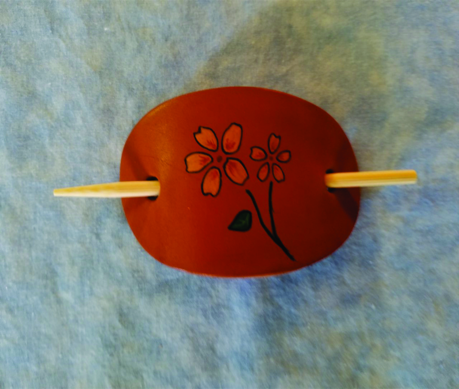 Orange Flowers Leather Hair Barrettes