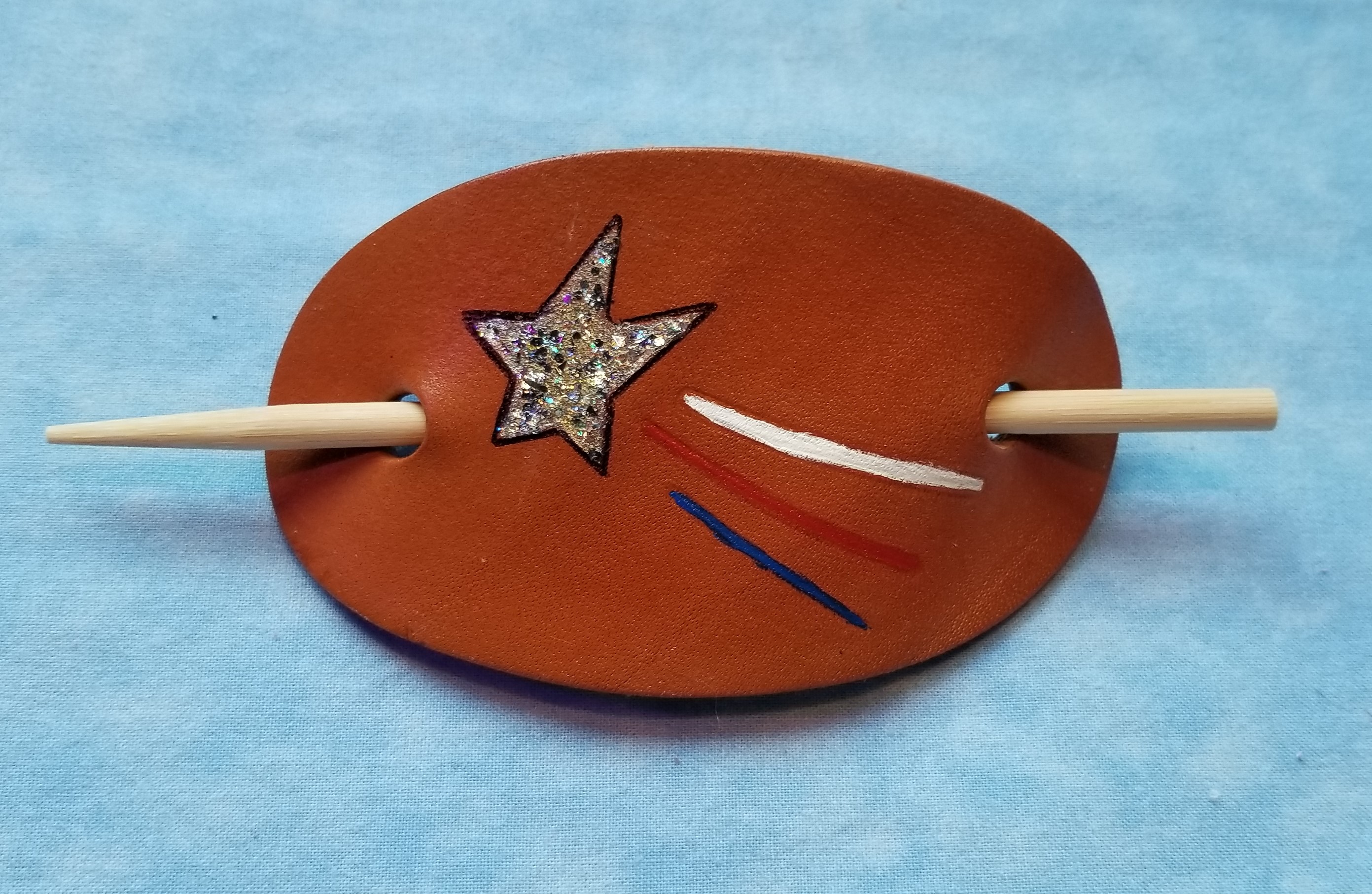 Patriotic Shooting Star  Leather Hair Barrettes