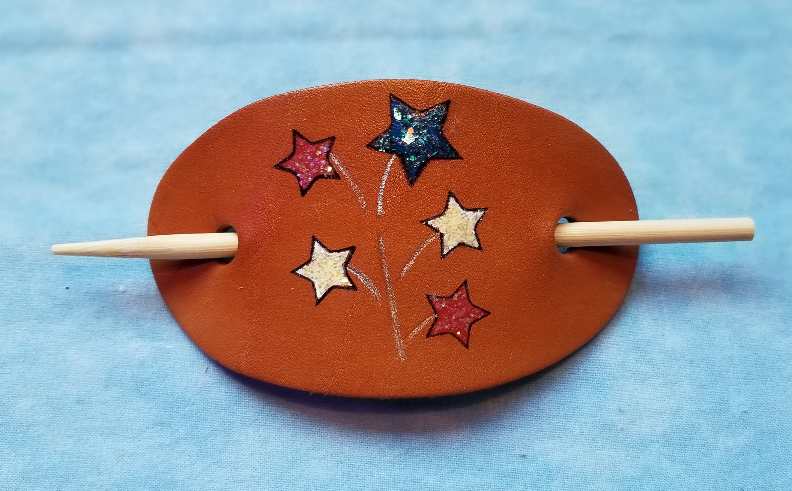 Patriotic Star  Leather Hair Barrettes