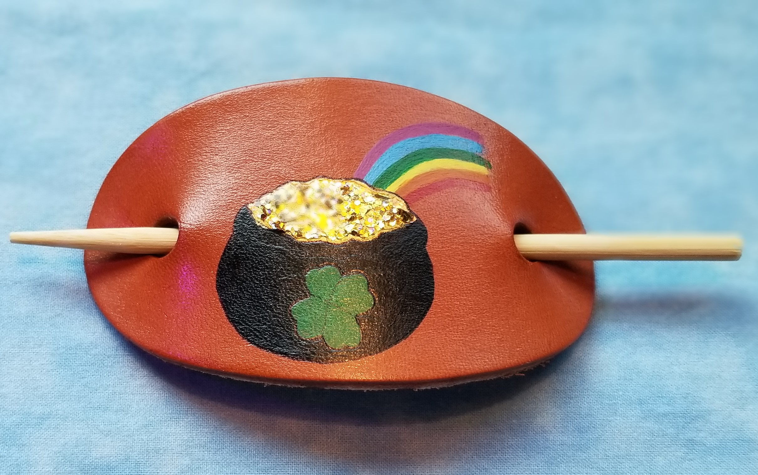 Pot of Gold Leather Hair Barrettes