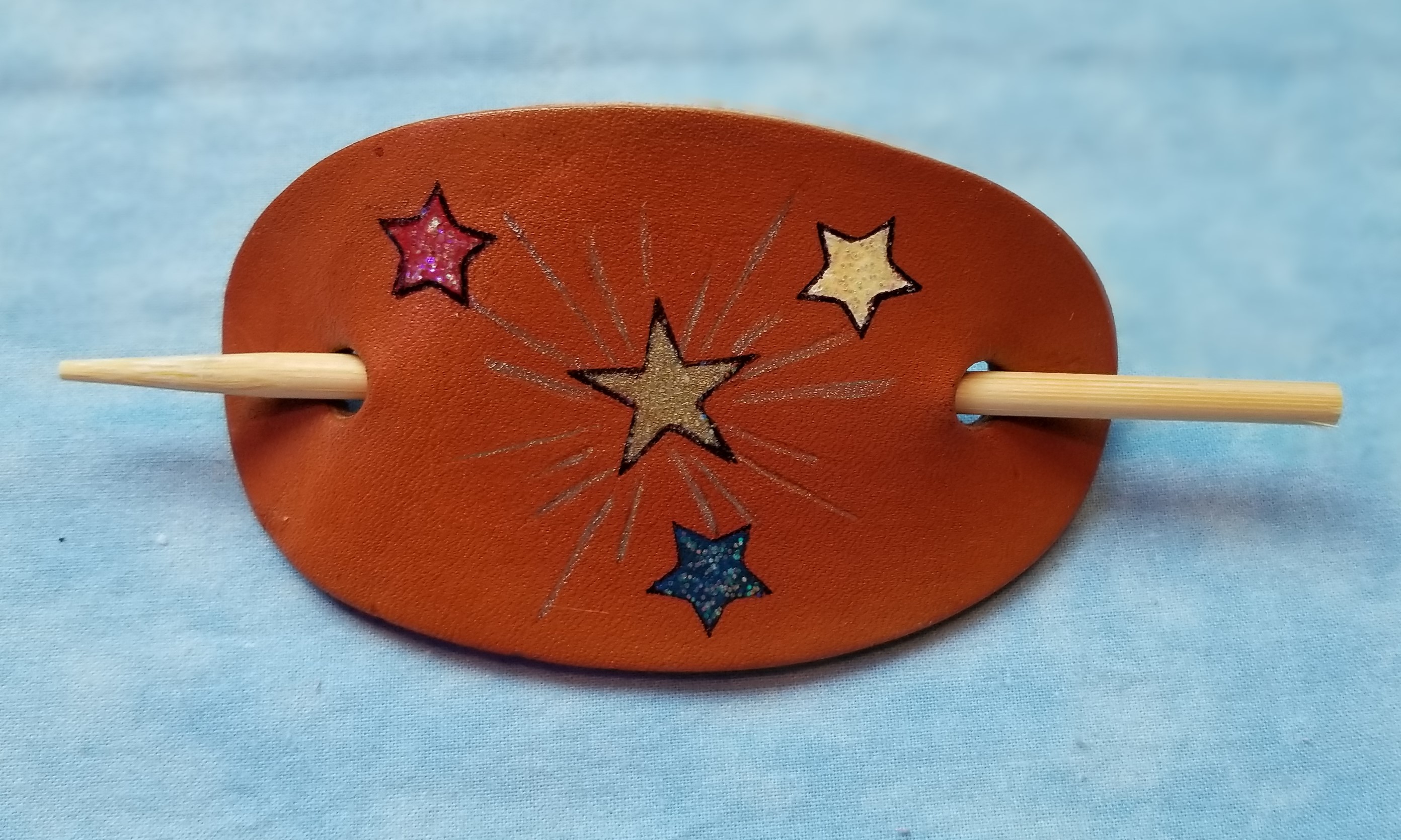 Star Firework  Leather Hair Barrettes