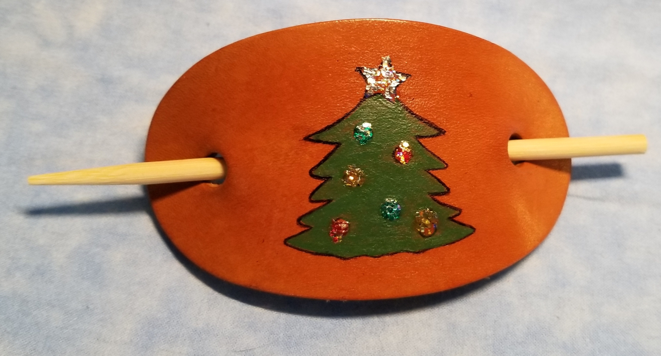 Christmas Tree Leather Hair Barrettes