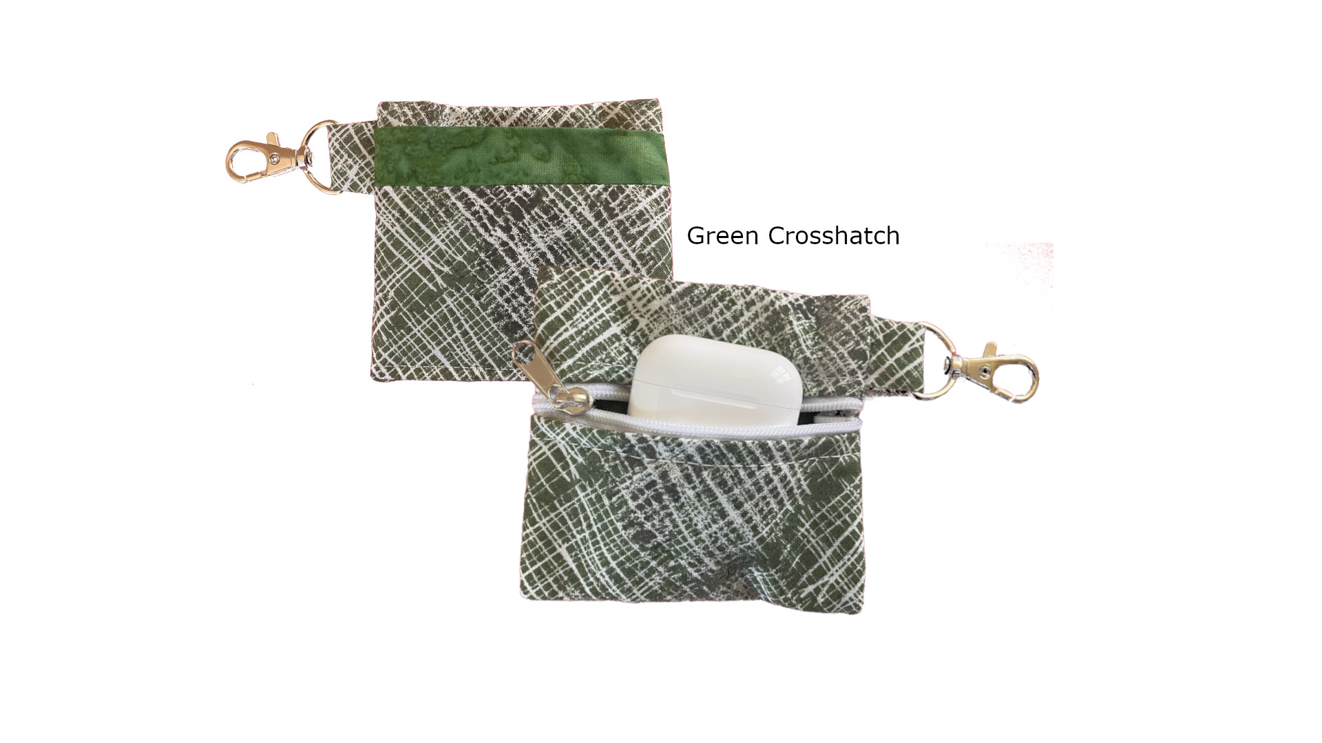 Green Crosshatch Keychain Pouch