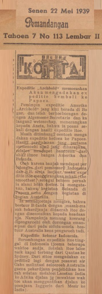 Koran Pandangan 22 Mei 1939. Dok. Suara Papua