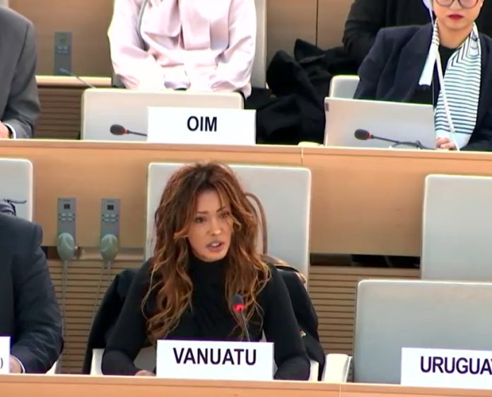 Perwakilan Tetap Vanuatu untuk PBB, Helen Weldu ketika menyampaikan pernyataan bersama. (Screenshot - SP)
