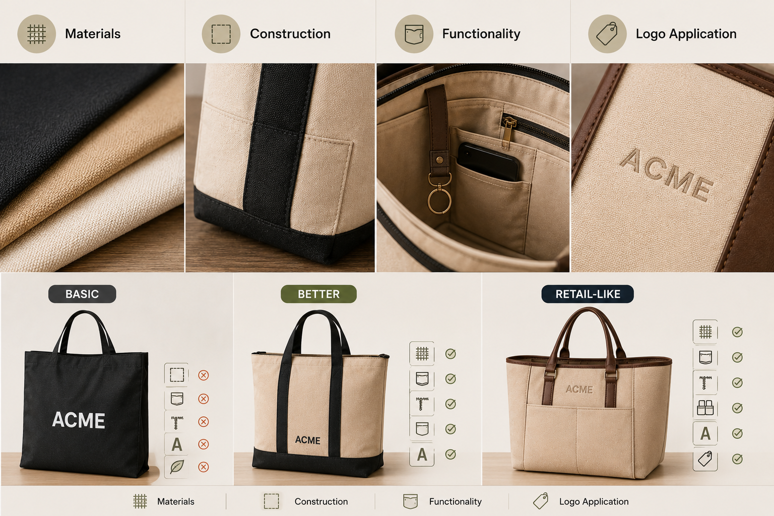 Material and finishing details for branded gifts