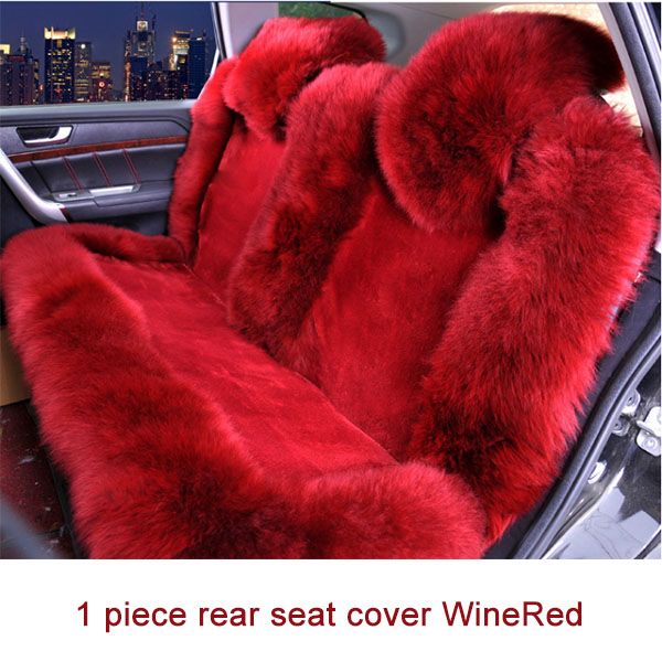 Wool Car Rear Seat Cover Winter Warm, Red Faux Fur Car Seat Covers
