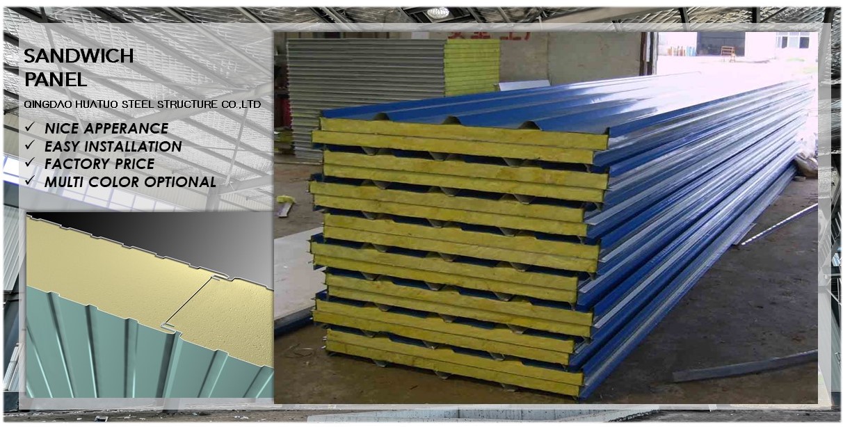 Roof Wall Sound Insulation Fireproof Factory Price Fiber Glass Rock Wool Sandwich Panel from
